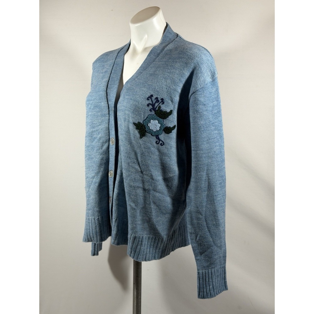 Vintage Embroidered Cardigan Womens Medium Boho Cottagecore Cozy Knit Sweater